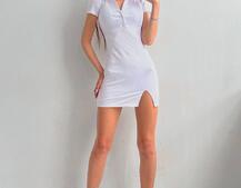 Трикотажное облегающее платье поло с разрезом  | PUSHKA SHOP