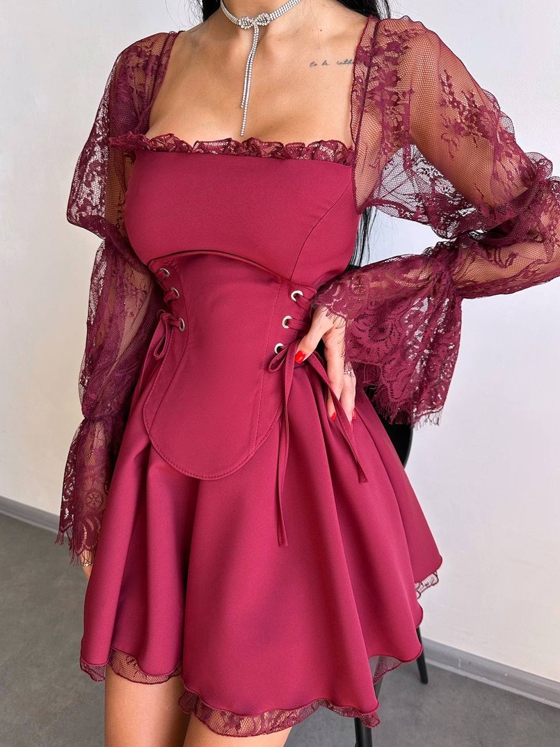 Сукня з корсетом декорована мереживом  | PUSHKA SHOP