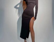 Сукня з розрізом, декорована бахромою зі страз | PUSHKA SHOP