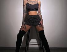 Комплект: топ + спідниця із сіткою зі стразами Комплект: топ + спідниця із сіткою зі стразами | PUSHKA SHOP