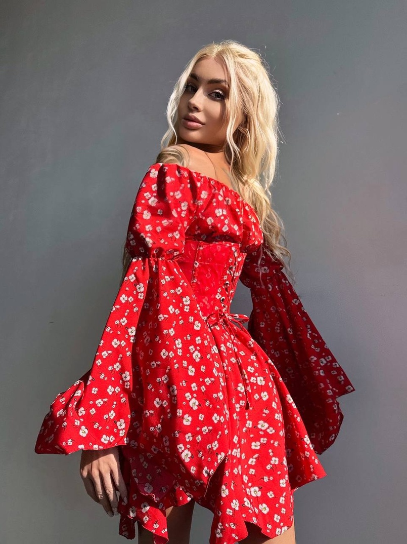 Сукня з асиметричною спідницею та розкльошеними рукавами + корсет  | PUSHKA SHOP