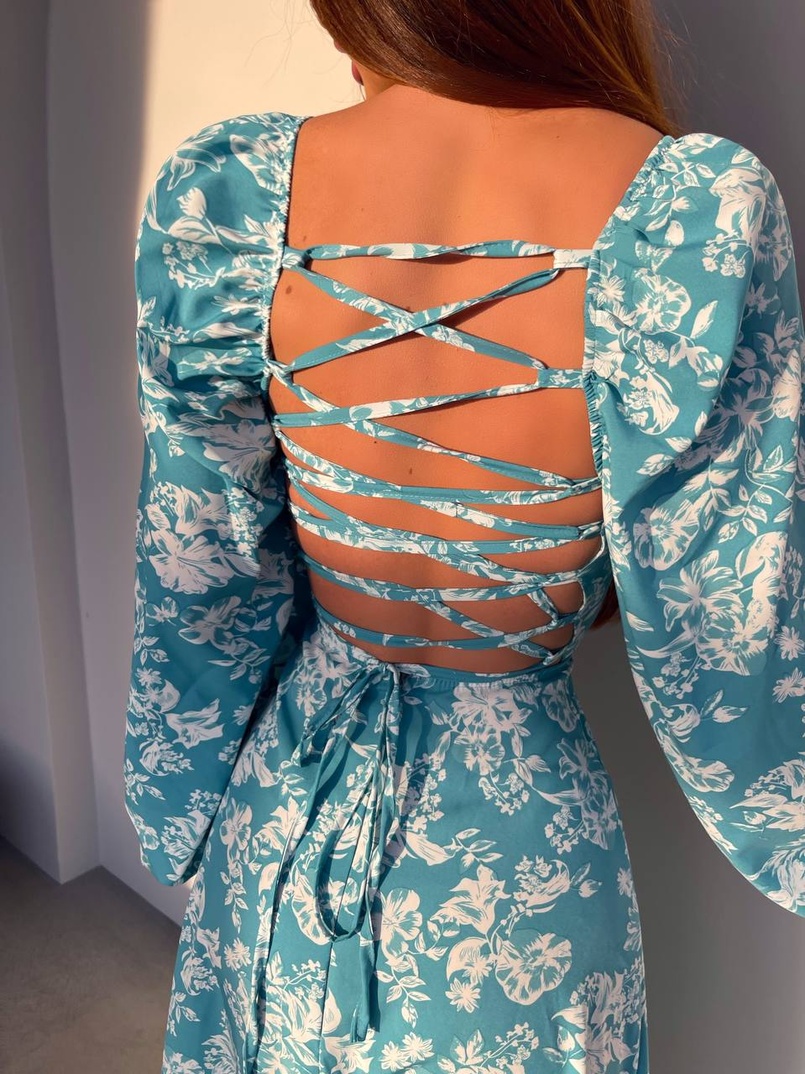 Улюблена сукня-міді зі шнурівкою на спинці та розрізом на ніжці | PUSHKA SHOP