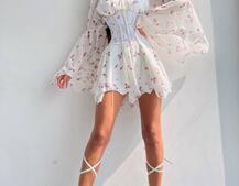 Шифонова сукня на підкладці з розкльошеними рукавами з асиметричною спідницею + корсет декорований стразами Шифонова сукня на підкладці з розкльошеними рукавами з асиметричною спідницею + корсет декорований стразами | PUSHKA SHOP