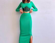 Трикотажний комплект: топ з елементами корсету та спідниця з розрізами  | PUSHKA SHOP