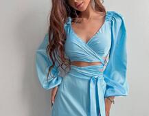 Шелковый комплект: топ с завязками на талии + юбка миди с разрезом  | PUSHKA SHOP