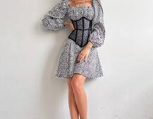 Приталена сукня з принтом  + прозорий корсет Приталена сукня з принтом  + прозорий корсет | PUSHKA SHOP