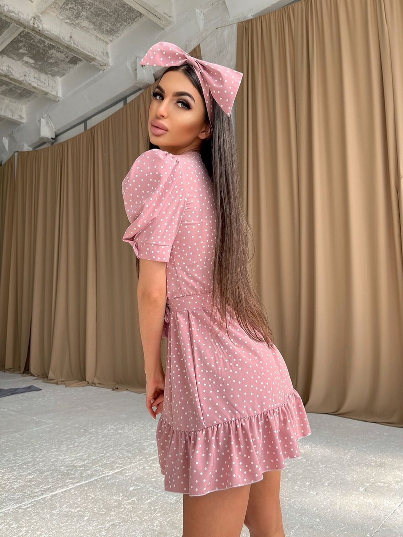 Милое платье в горошек с оборками + повязка на голову с бантом Милое платье в горошек с оборками + повязка на голову с бантом | PUSHKA SHOP