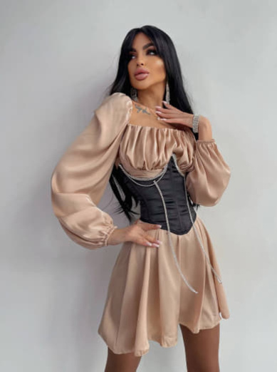 Приталена сукня з шовку  + корсет декорований стразами  Ручна робота  | PUSHKA SHOP