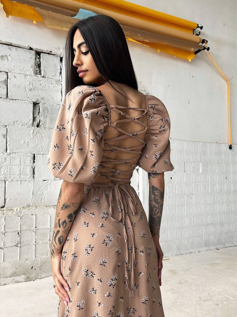 Платье миди со шнуровкой на спинке  | PUSHKA SHOP