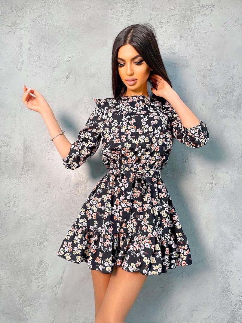 Милое цветочное платье с оборками Милое цветочное платье с оборками | PUSHKA SHOP