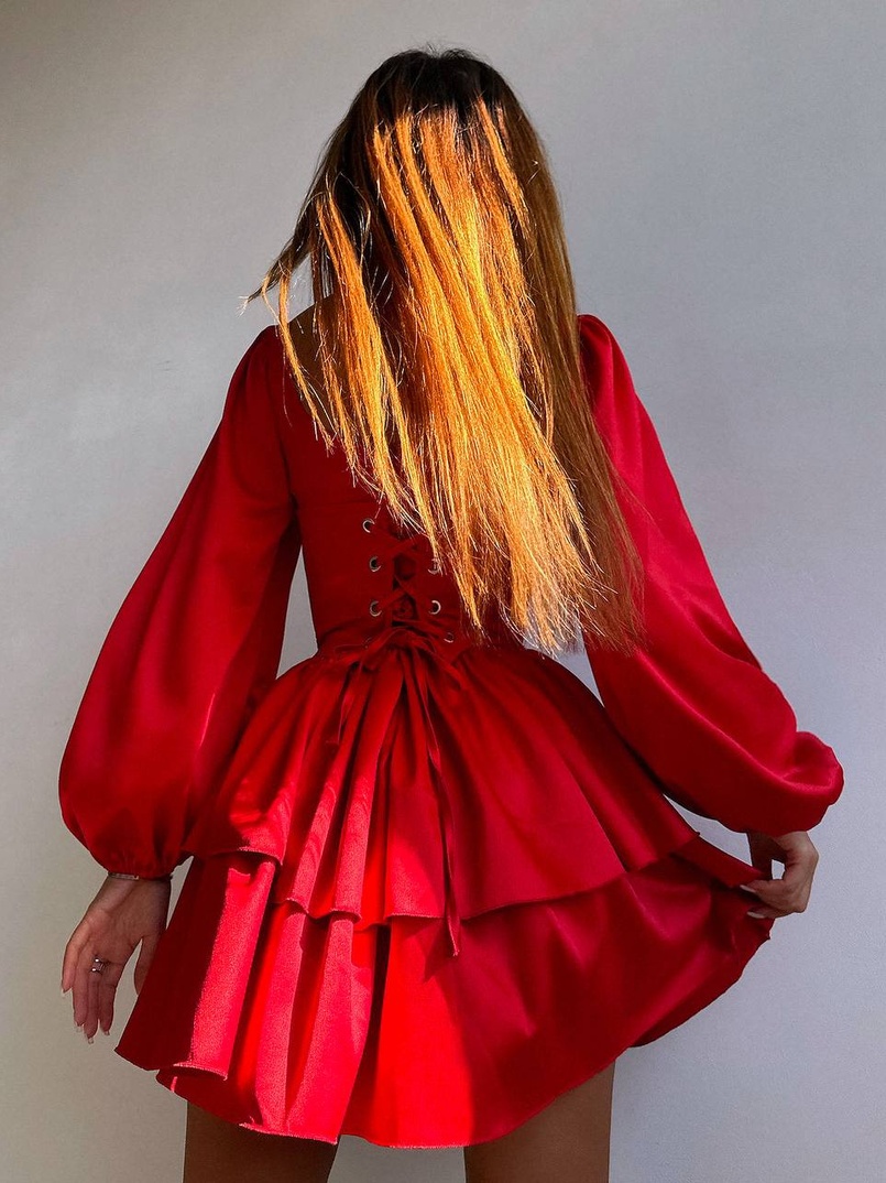 Комплект: сукня з подвійною спідницею + корсет, декорований стразами Комплект: сукня з подвійною спідницею + корсет, декорований стразами | PUSHKA SHOP