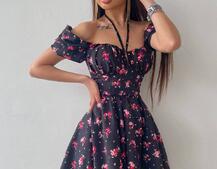 Платье с завязками на груди в цветочный принт | PUSHKA SHOP