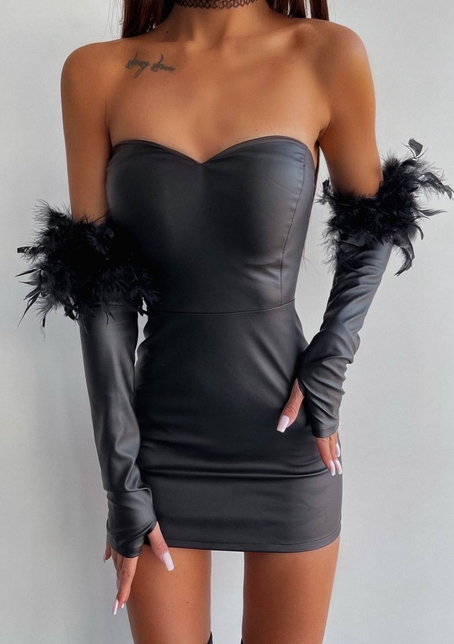 Сукня міні, декорована натуральними пір'ям | PUSHKA SHOP