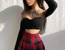 Комплект: трикотажный топ с чашечками push up + юбка в складку   | PUSHKA SHOP