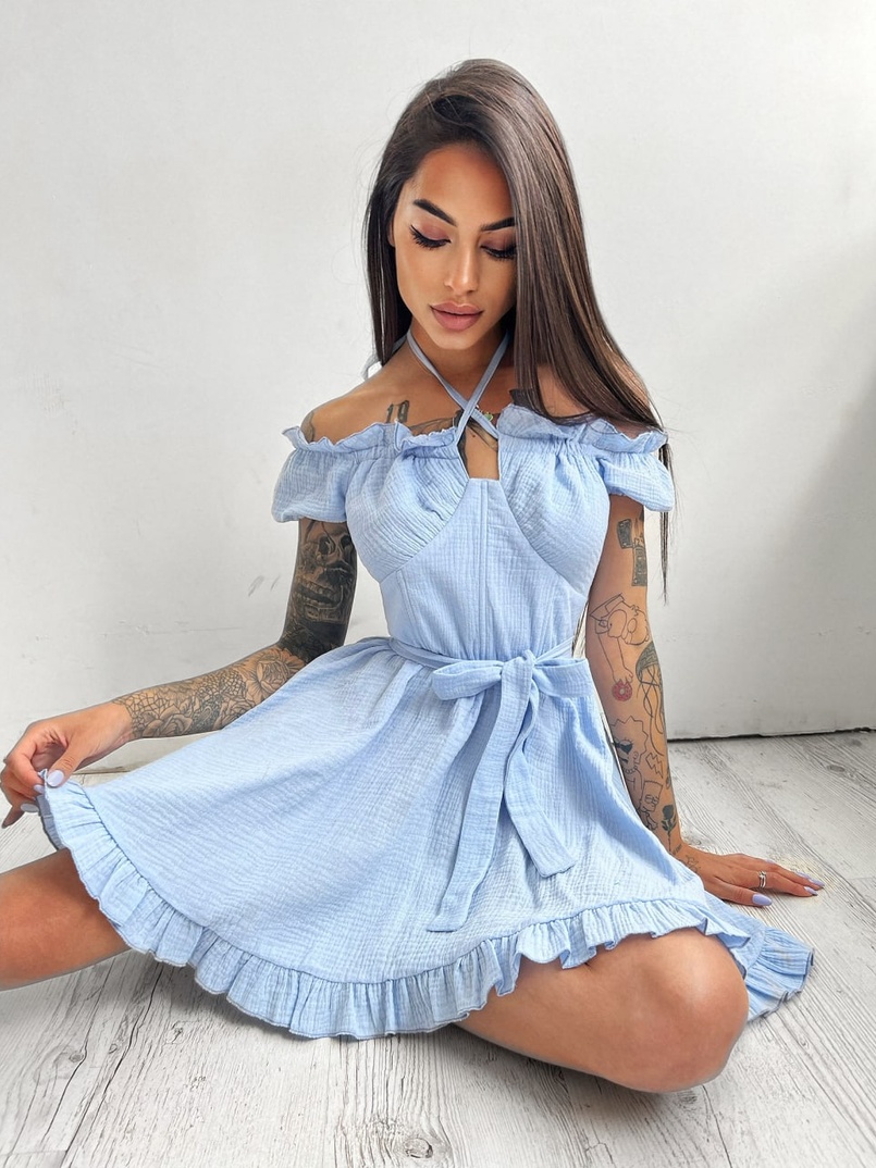 Муслиновое платье мини с корсетной вставкой на талии с косточками  | PUSHKA SHOP