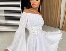 Платье с расклешенными рукавами в комплекте с корсетом Платье с расклешенными рукавами в комплекте с корсетом | PUSHKA SHOP