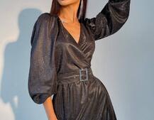 Блестящее платье с широким поясом   Блестящее платье с широким поясом   | PUSHKA SHOP