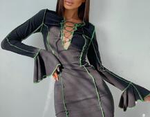 Трикотажное платье с контрастными элементами и шнуровкой  | PUSHKA SHOP