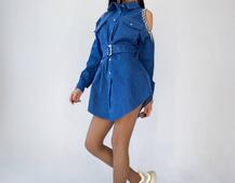 Джинсовое платье-туника с бахромой из страз | PUSHKA SHOP