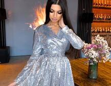 Платье в пайетки с широким поясом и завязками на талии Платье в пайетки с широким поясом и завязками на талии | PUSHKA SHOP