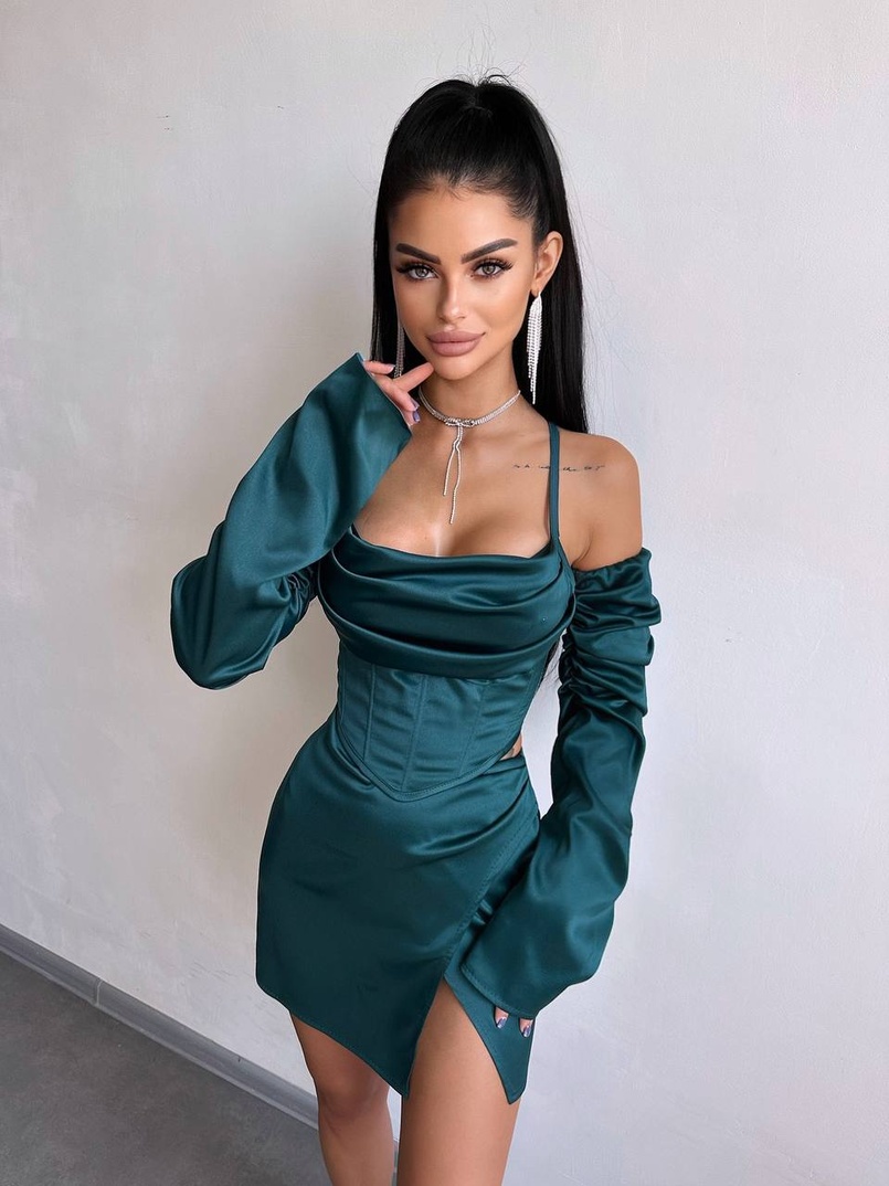 Комплект: корсет з рукавами    + спідниця міні з драпіруванням   | PUSHKA SHOP