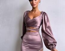 Атласний комплект, декорований бахромою зі страз | PUSHKA SHOP