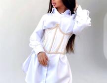 Комплект: платье-рубашка с прозрачным бельевым корсетом на шнуровке  | PUSHKA SHOP