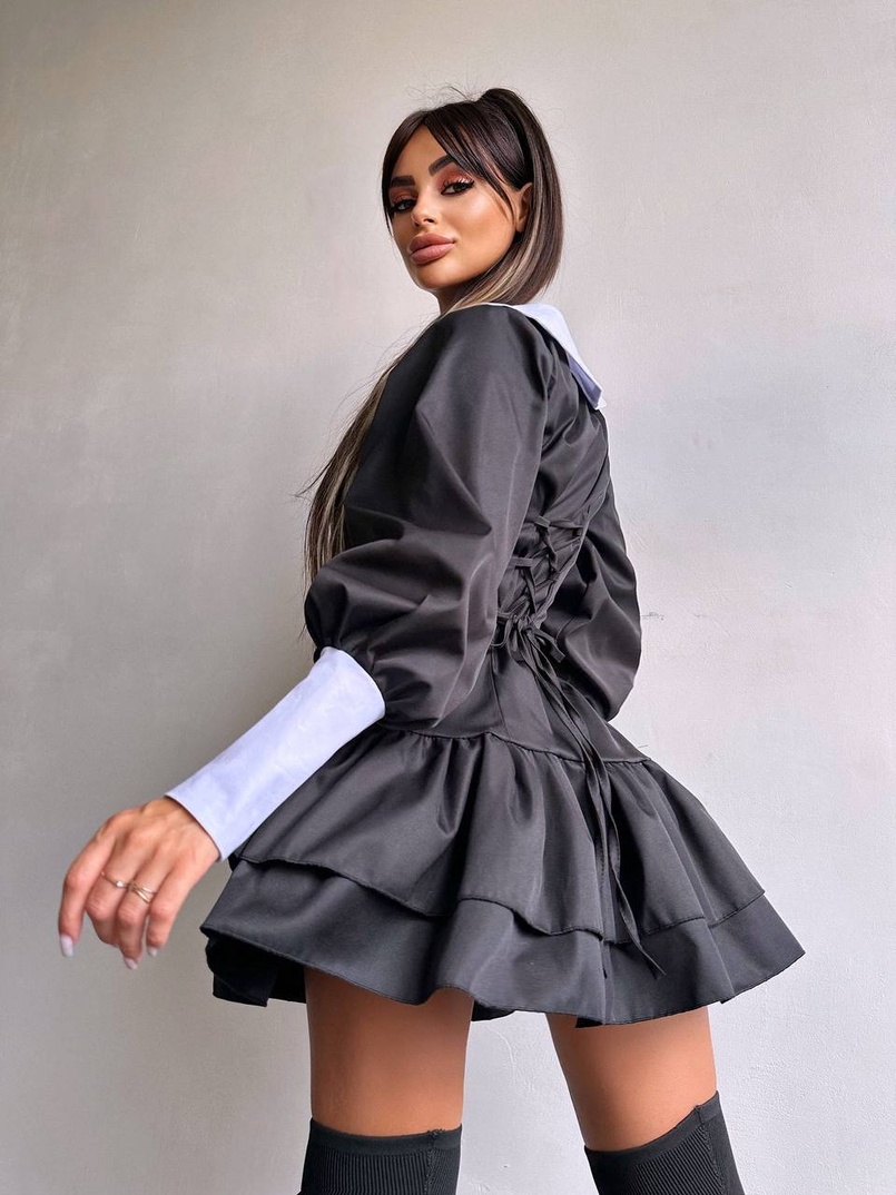 Котонова сукня з рюшами на гудзиках зі шнурівкою на спинці | PUSHKA SHOP