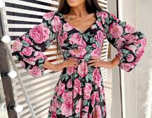 Цветочное платье-миди с разрезом Цветочное платье-миди с разрезом | PUSHKA SHOP