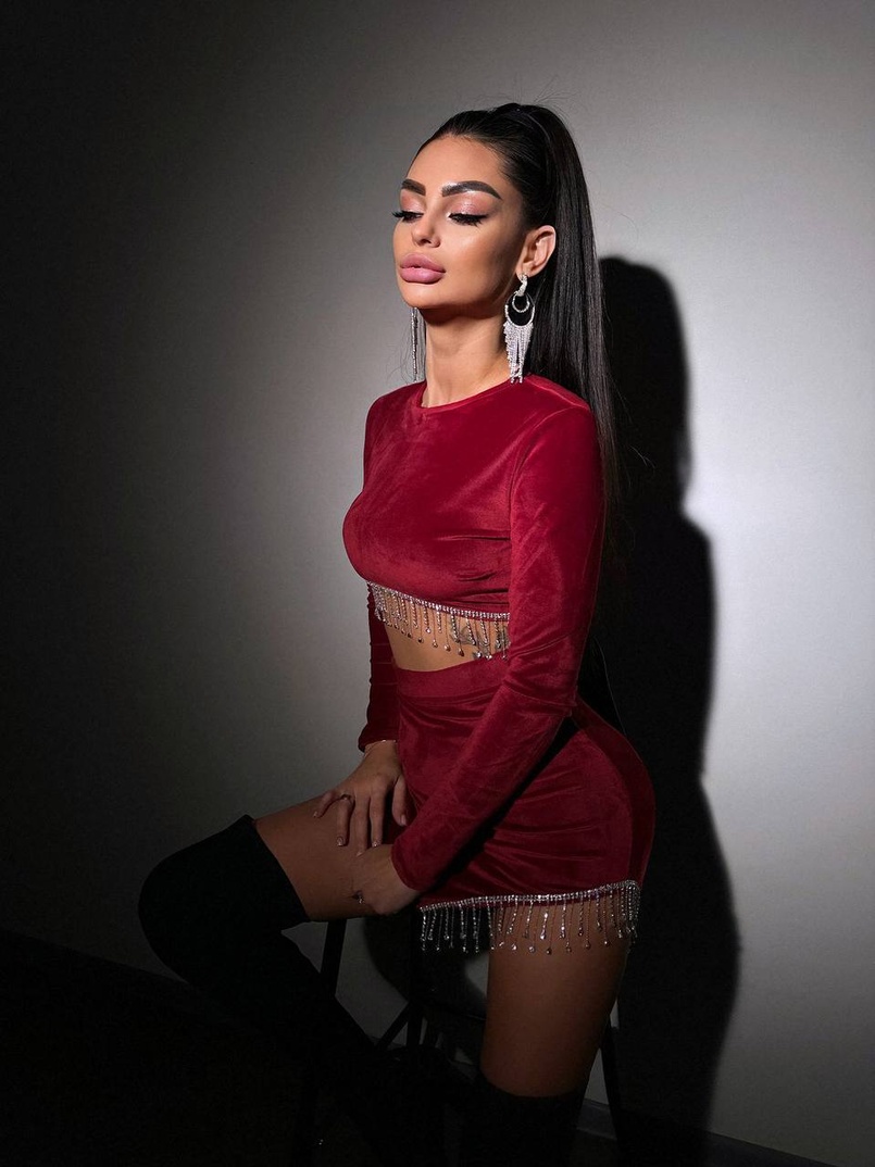 Оксамитовий комплект, декорований бахромою зі страз | PUSHKA SHOP