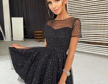 Платье-мини  с голографическими  блестками | PUSHKA SHOP