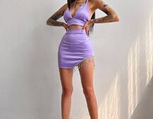 Комплект: топ с чашечками + юбка, декорированным бахромой из страз  | PUSHKA SHOP