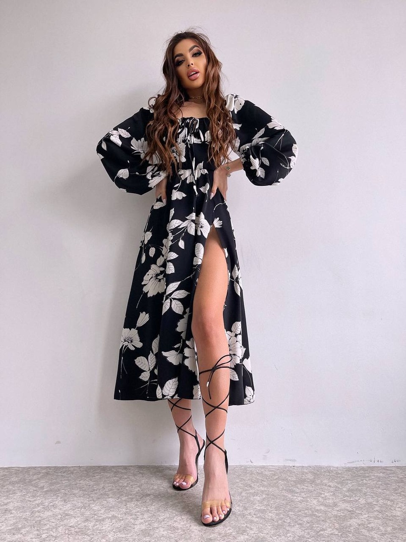 Сукня міді з квітковим принтом  | PUSHKA SHOP