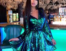 Платье с пайетками и запахом на груди | PUSHKA SHOP