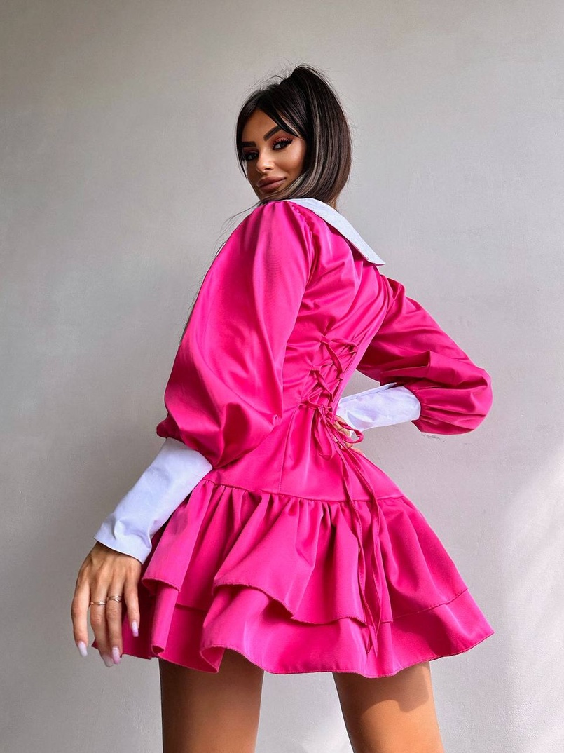 Котонова сукня з рюшами на гудзиках зі шнурівкою на спинці | PUSHKA SHOP