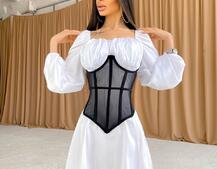 Комплект: шелковое приталенное  платье + прозрачный бельевой корсет на шнуровке  | PUSHKA SHOP