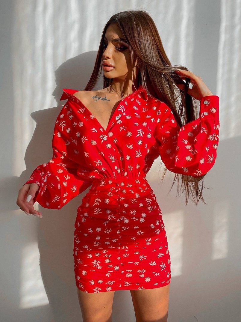 Платье-рубашка с присобранной юбкой  | PUSHKA SHOP