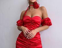 Сукня - міні з драпіруванням та трояндою-чокером | PUSHKA SHOP