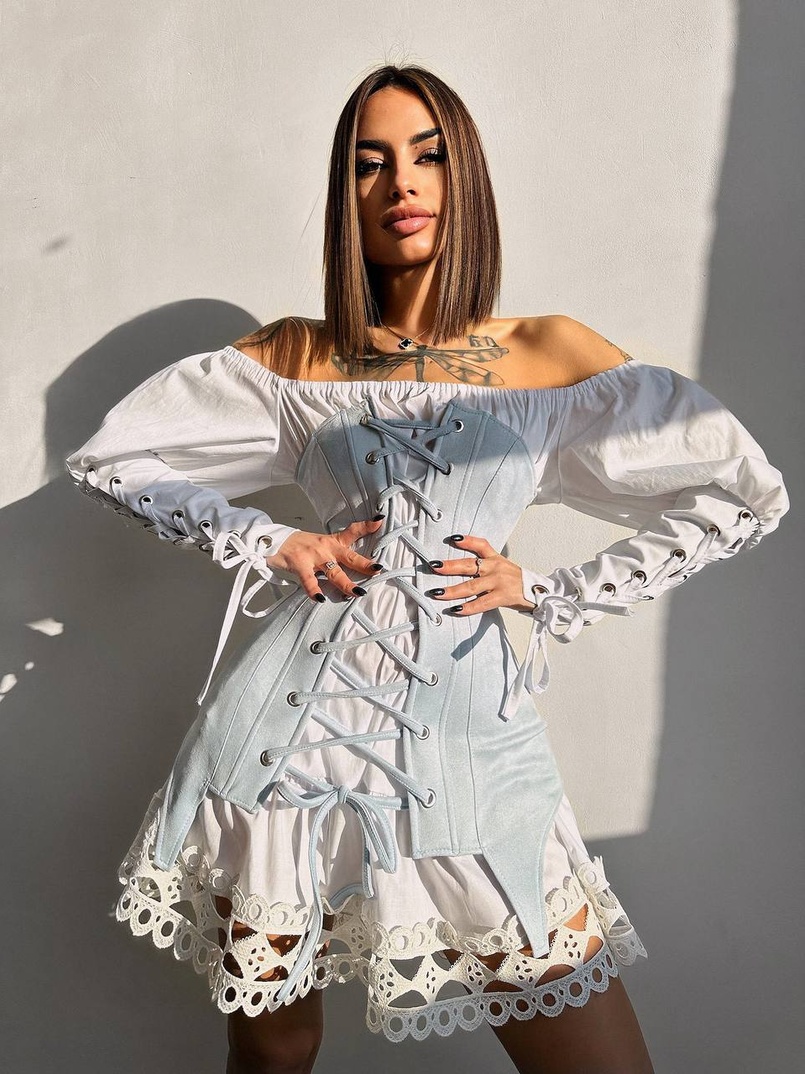 Комплект: сукня декорована мереживом + корсет Комплект: сукня декорована мереживом + корсет | PUSHKA SHOP