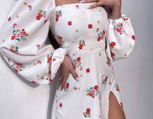 Квіткова сукня-міді зі шнурівкою на спинці та розрізом на ніжці | PUSHKA SHOP