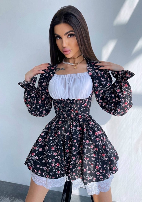 Квіткова сукня,декорована мереживом. | PUSHKA SHOP