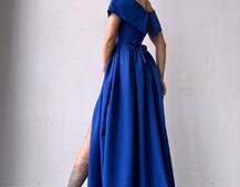 Сукня максі  з відкритими плечима та розрізом на спідниці | PUSHKA SHOP