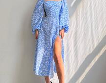 Квіткова сукня-міді зі шнурівкою на спинці та розрізом на ніжці | PUSHKA SHOP