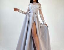 Платье макси с кружевным верхом и разрезом на юбке  Платье макси с кружевным верхом и разрезом на юбке  | PUSHKA SHOP