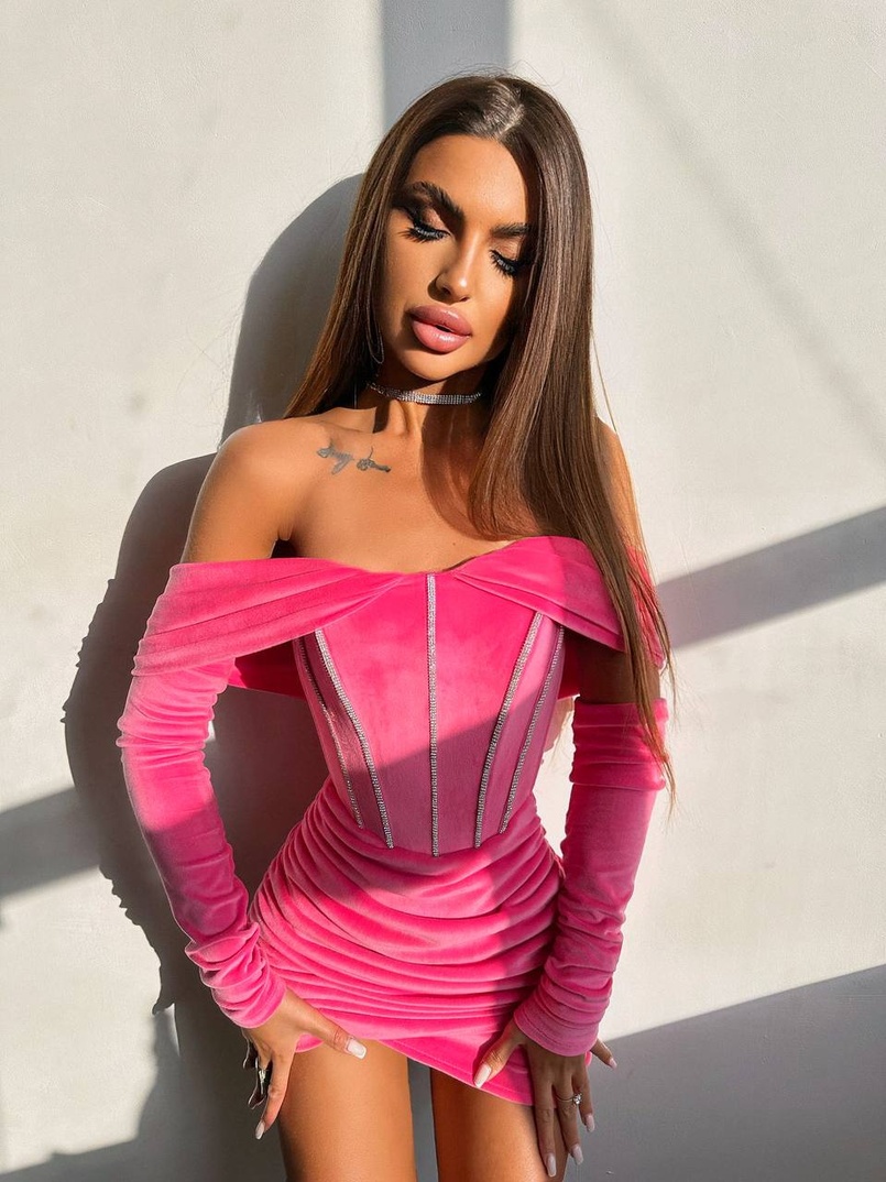 Оксамитова корсетна сукня міні, декорована стразами     Ручна робота  | PUSHKA SHOP