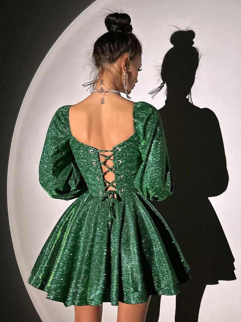 Сяюча корсетна сукня з пишною подвійною спідницею та об‘ємними рукавами | PUSHKA SHOP