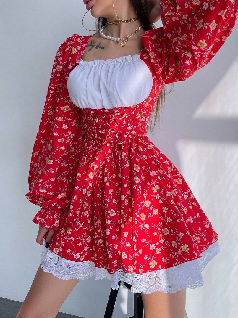 Квіткова сукня,декорована мереживом. | PUSHKA SHOP