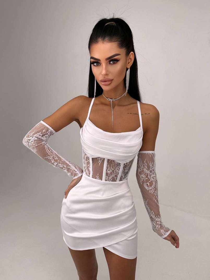 Комплект: корсет, декорований мереживом   + рукавички+ спідниця міні з драпіруванням   | PUSHKA SHOP