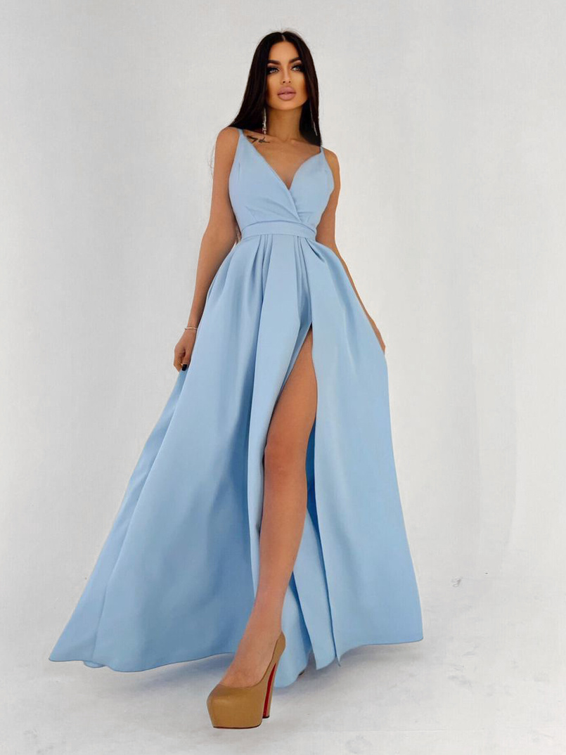 Платье макси с разрезом на юбке и запахом на груди   | PUSHKA SHOP