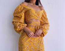 Квітковий комплект: топ із зав'язками на талії + спідниця міді з розрізом | PUSHKA SHOP